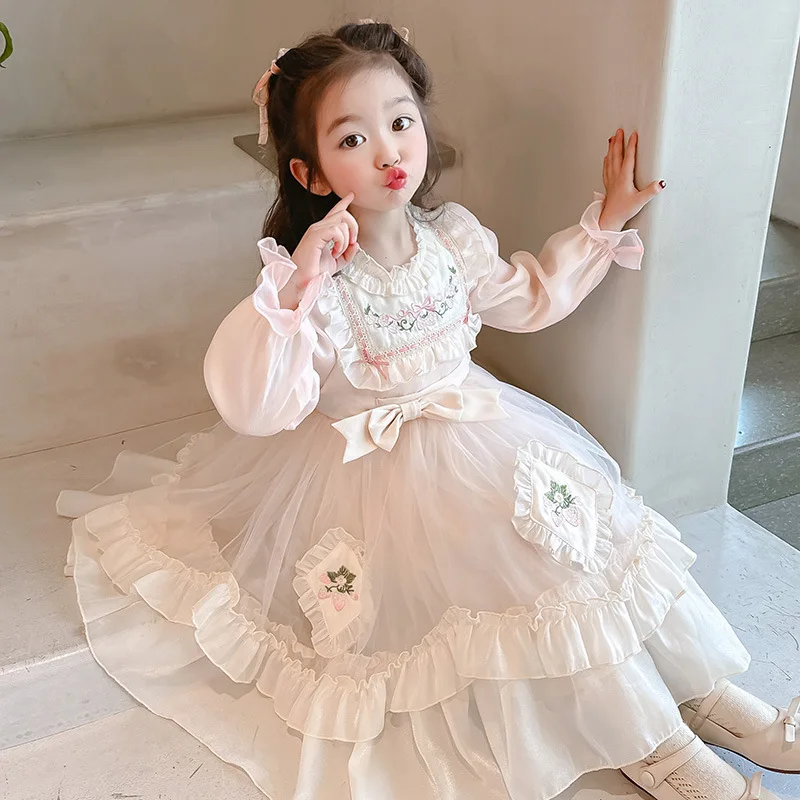 

Girl Skirts 2024 Autumn New Childrens Clothes Baby Girls Cute Sweet Princess Lolita Dress Casual Simple and All-matching