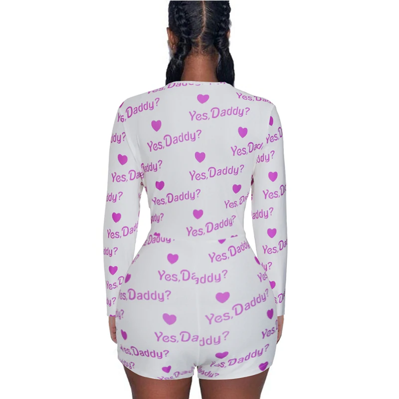 2XL Printed Polysuit  Autumn Sexy Bodycon Short Jumpsuit Slim Romper For Women XD955