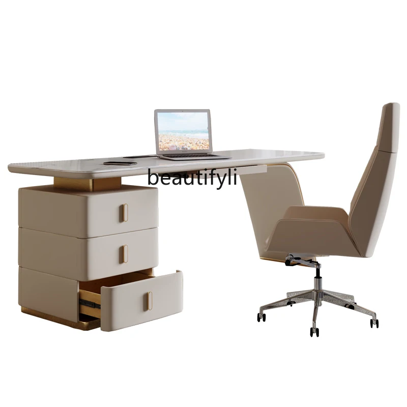 Light Luxury Stone Plate Modern Simple Desktop Computer Table and Chair Combination Medical Beauty Desk Home Desk