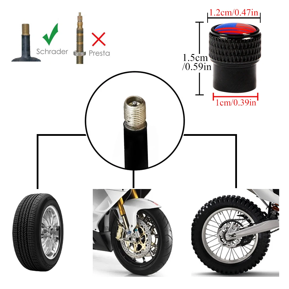 AUTCOAT 4Pcs/Set USA Car Wheel Tire Valve Stem Caps Aluminum Alloy for Bike Car Trucks Motorbike Bicycle Tyre Valve Dust Covers