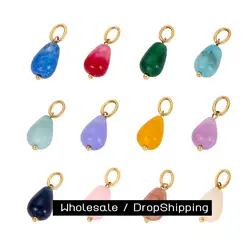 CARLIDANA Fashion Natural Stone Smooth Pendant Gold Plated Birthstone Charm Pendant for DIY Necklace and Bracelets Jewelry