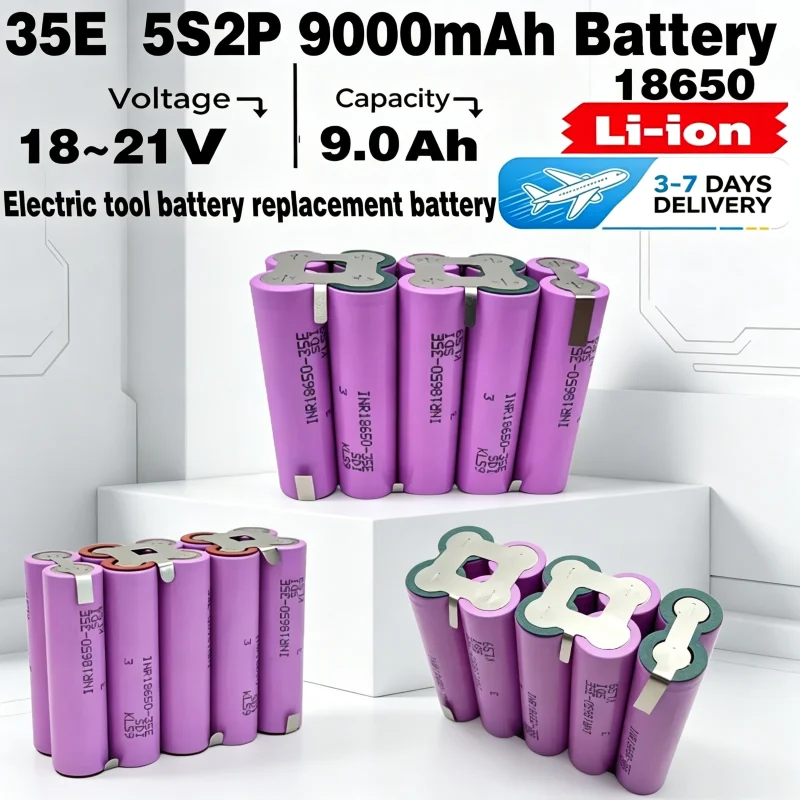 Magazzino UE, consegna rapida, batteria originale 18650 35E da 9000 mAh (5S2P), adatta per avvitatori, trapani, utensili e saldatura, 18V-21V. (9)