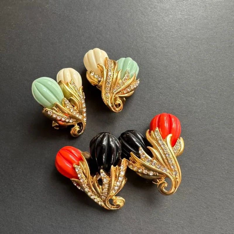 

Os Vintage Fashion Jewelry Colorful Resin Ice Cream Earrings with Rhinestones, Studs or Clip-on for Women