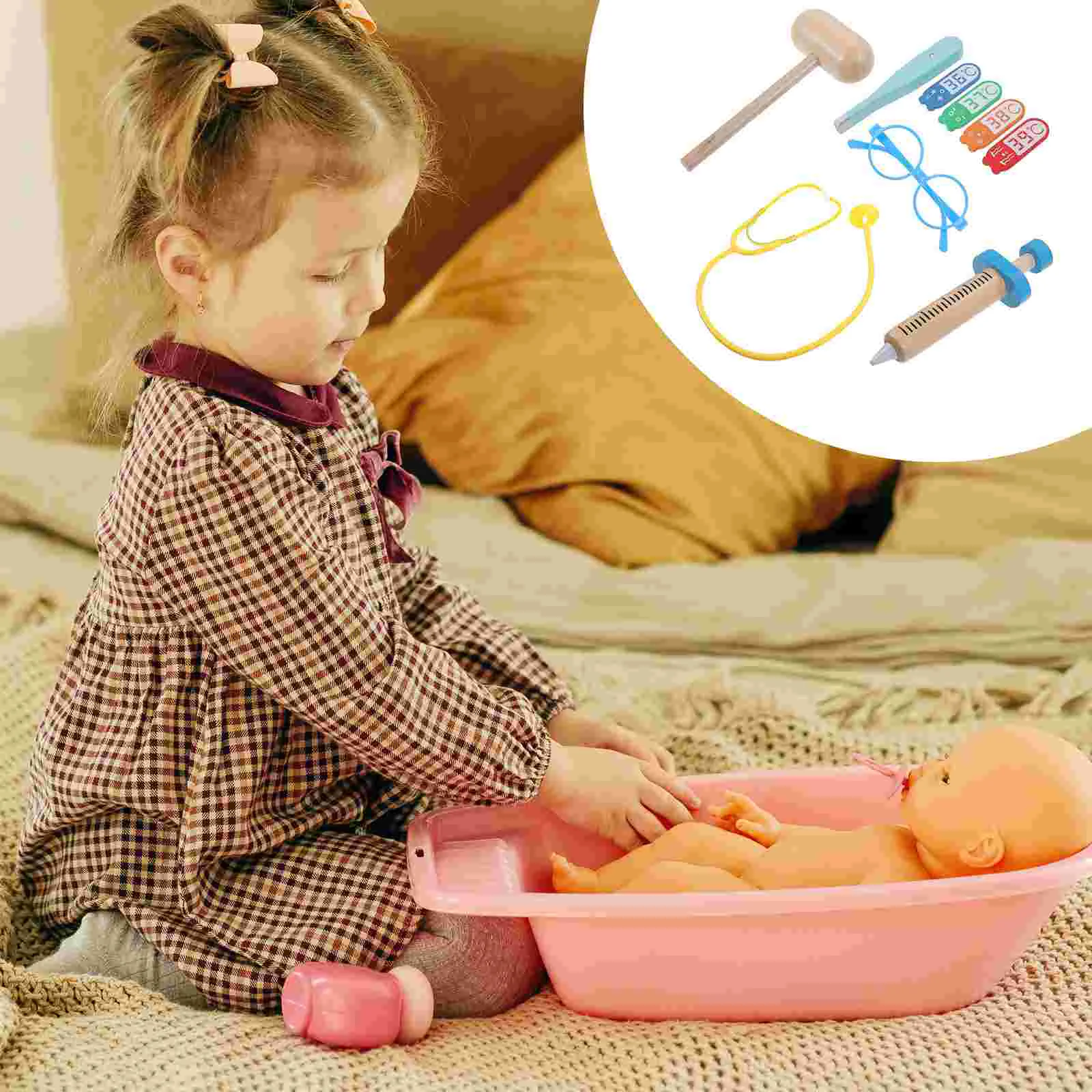 Brinquedo enfermeira brinquedos kit médico realista trabalho em madeira estetoscópio crianças playset indoor