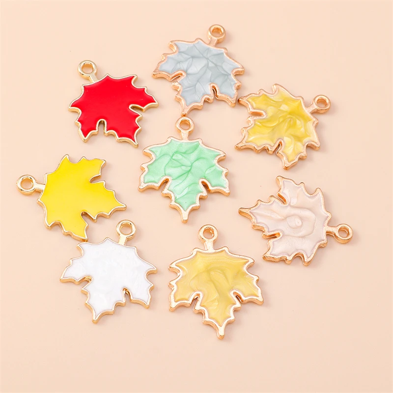 

20pcs 18x22mm Cute Enamel Maple Leaf Charms Pendants for Jewelry Making Necklaces Earrings Bracelets Accessories DIY Crafts Gift