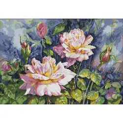 Vintage Roses DIY Floral Pattern Cross Stitch Kit Aida 14CT White Fabric 16CT 11CT Print Canvas Cloth Embroidery Set Home Decor