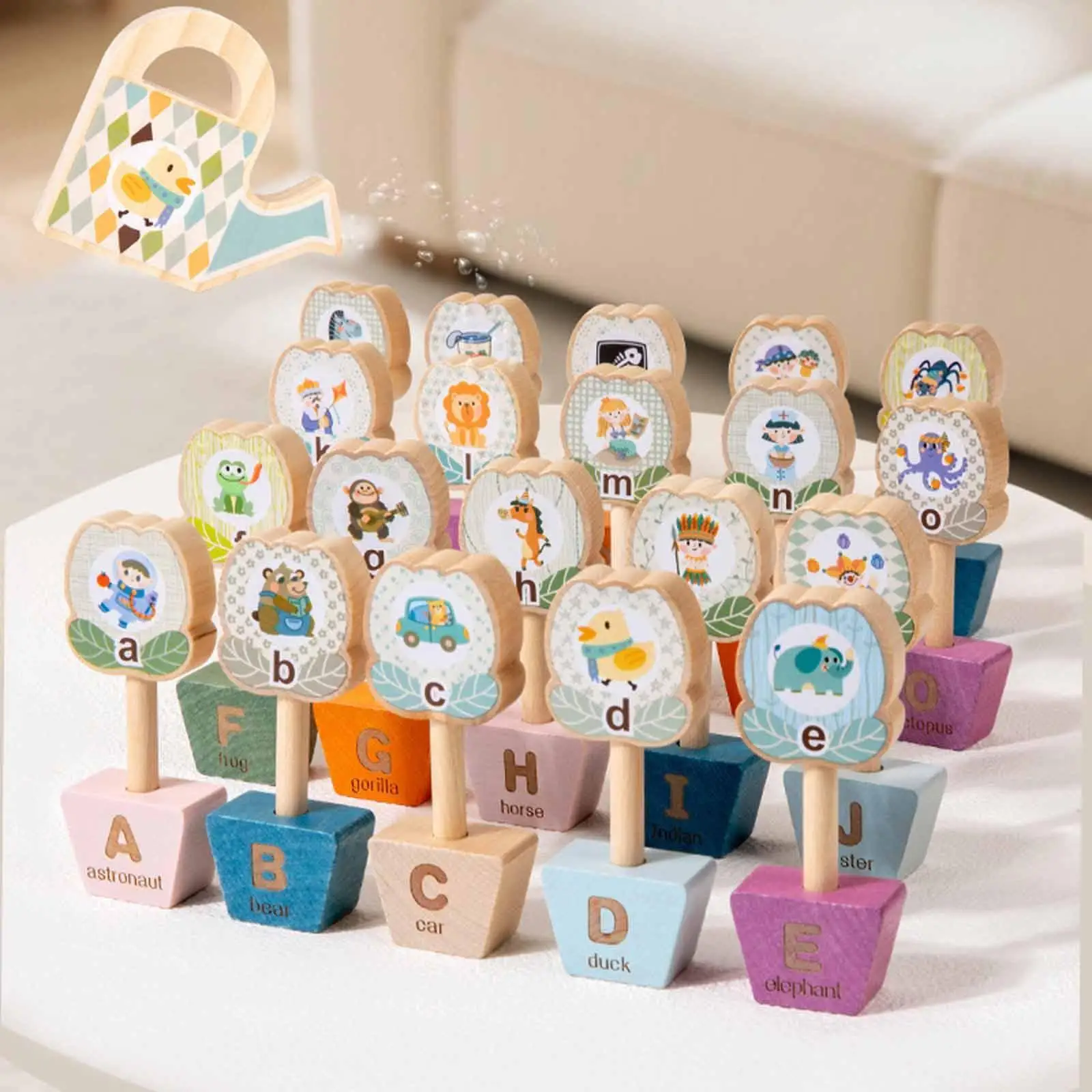 

Toddler Alphabet Letters Matching Learning Toys Memory Recognition Flower Wood Blocks Building Spelling Word Game for Preschool