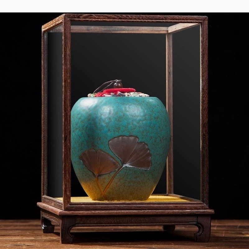 Wooden Display Stand Glass Ornament Dust Transparent Display Box Decorative Shelves Home Decore Fresh-keeping