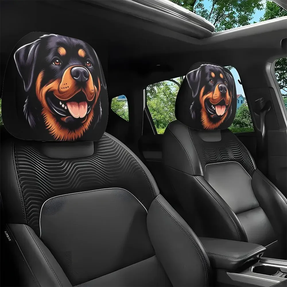 Two Piece Set Loyal And Cute Tongue Sticking Dog Car Headrest Covers Suitable For Long Distance Driving Or Daily Commuting