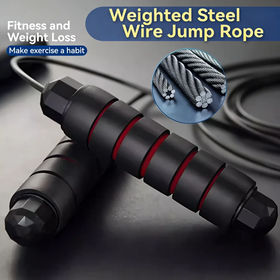 1 Stück Schwarzes PVC-Springseil, Patentiertes Design mit Stahldraht und Atmungsaktivem Griff für Fitness-Übungen