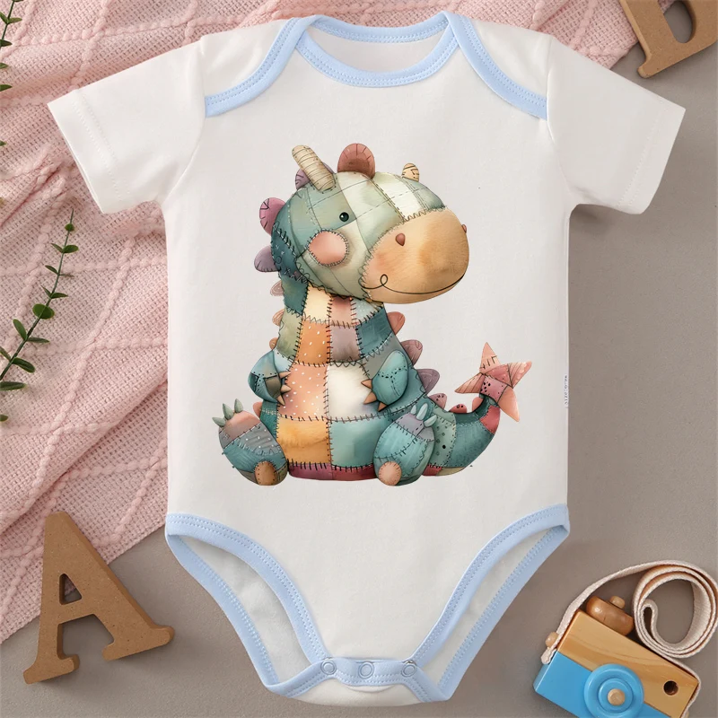 

100% хлопковая ткань, кукольный динозавр, милый принт, удобное мягкое боди для ребенка, комбинезон для новорожденных от 0 до 12 месяцев