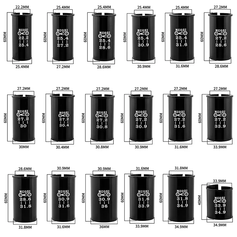 MUQZI-Adaptador do tubo do borne do assento, Seatpost Shim, 60mm, 22.2, 25.4, 27.2 a 28.6, 30, 30.4, 30.8, 30.9, 31.6, 31.8, 33.9, 36mm