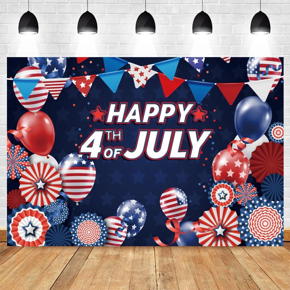 July 4th Independence Day Backdrop American Flag Red White Blue Paper Fan Fireworks Freedom Muse Photography Background Decor