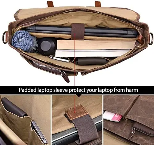 Customized Logo 15.6 Inch Waterproof Vintage Leather Briefcase Portable Sling Bag Travel Shoulder Crossbody Bag For Men