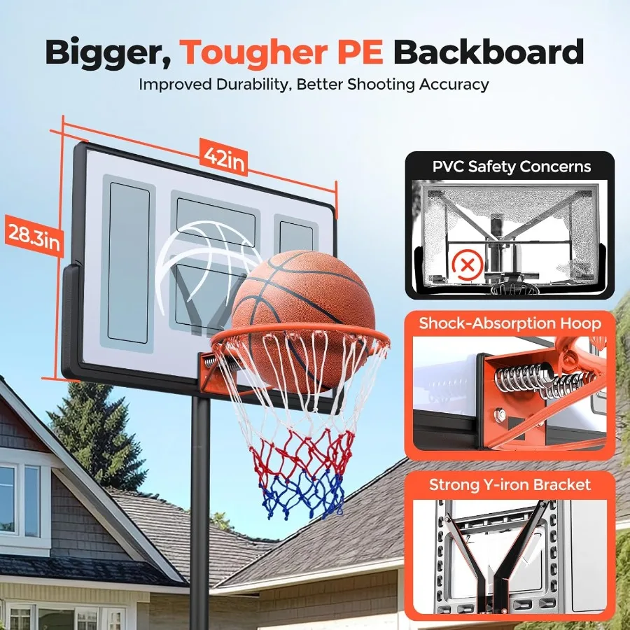 Obras de aro de baloncesto portátiles Portería de aro de baloncesto ajustable en altura con base archivable en el tablero posterior y baloncesto de piscina de 2 ruedas