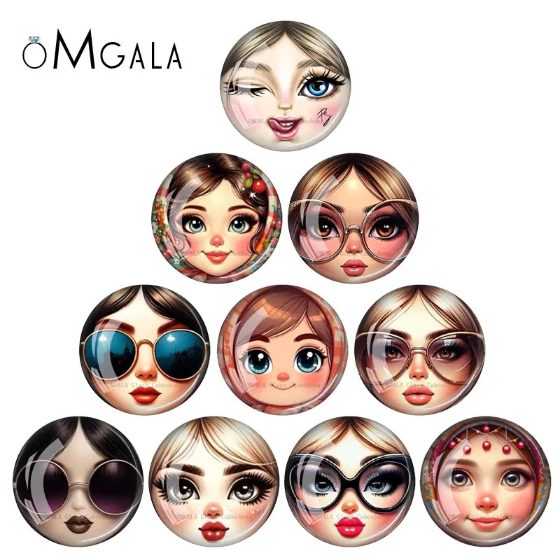 матрёшка matryoshka Cartoon Russian Face Photo 10pcs 12mm/18mm/20mm/25mm Round photo glass cabochon demo flat back Makin