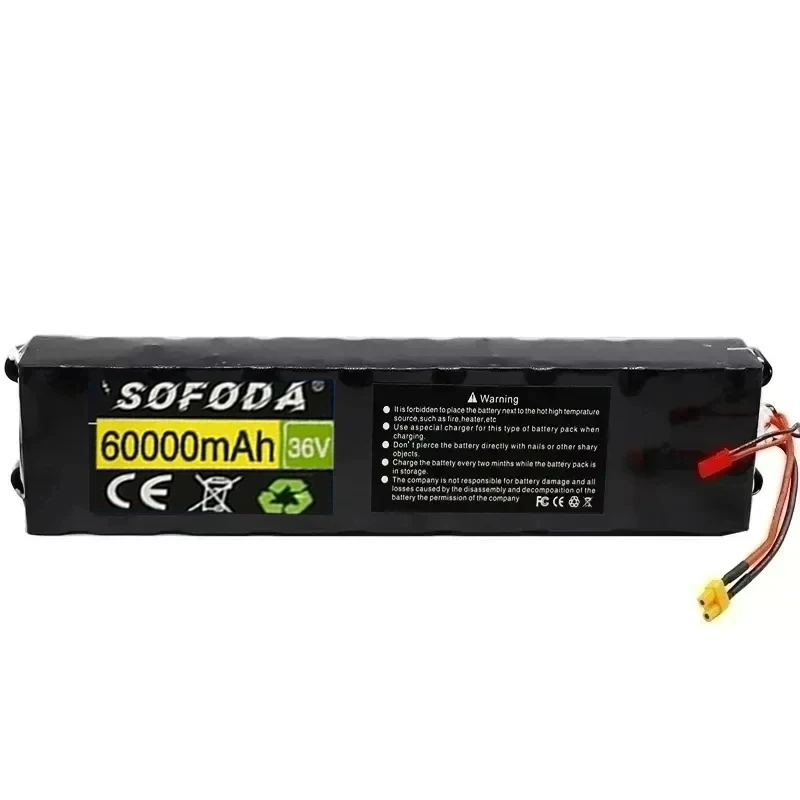 36V 60Ah 18650 Rechargeable lithium Battery pack 10S3P 500W High power for Modified Bikes Scooter Electric Vehicle,With BMS XT30