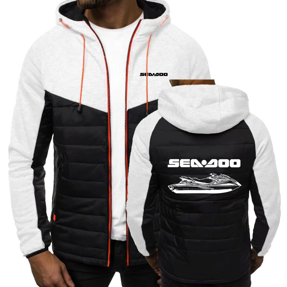 Sea Doo Seadoo Moto 2024 Men's Autumn And Winter Patchwork Seven-color Cotton-padded Jacket Hooded Coats Printing Clothes