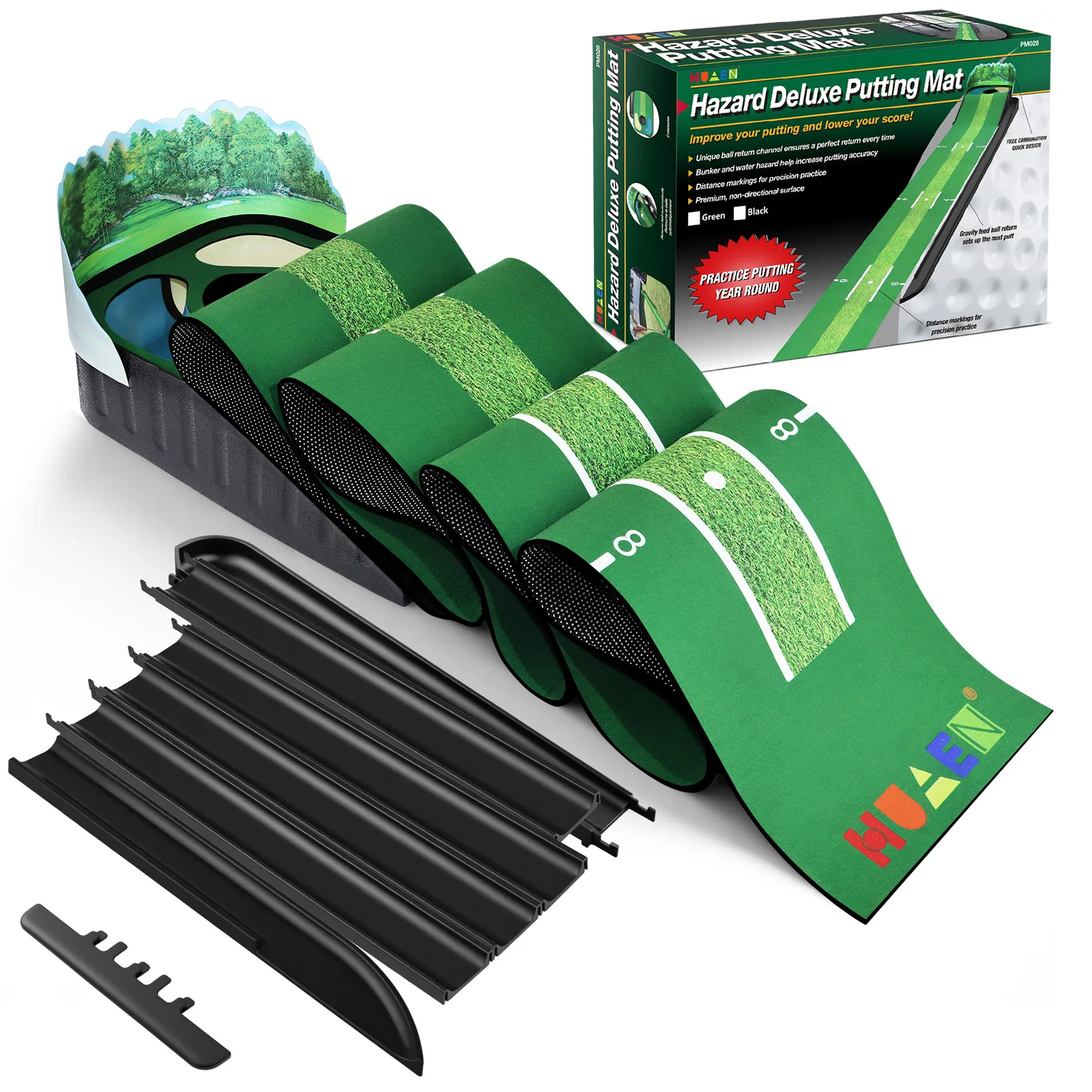

Portable Mini Golf Putting Green Mat with Sand Trap Hole Design, Compact Indoor & Outdoor Golf Putter Training Aid for Practice