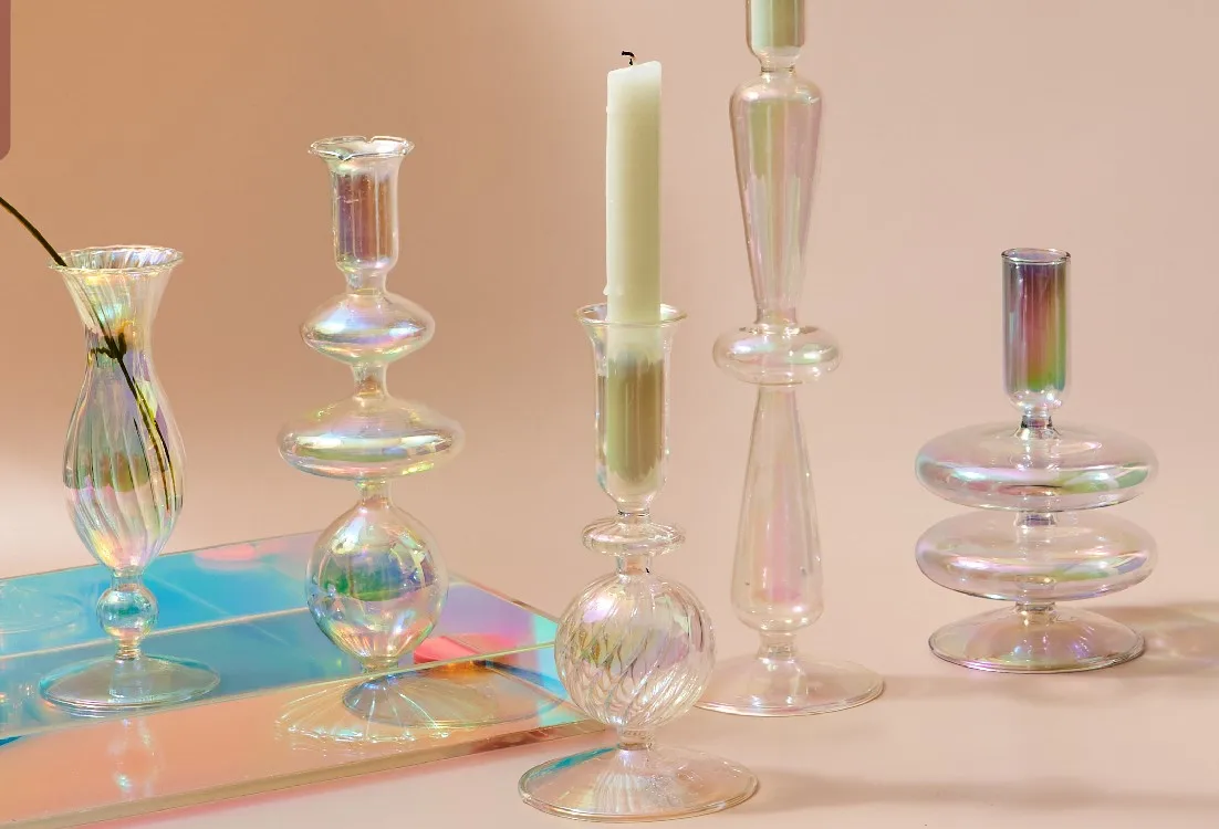 Floriddle Taper Candle Holders Glass Candlesticks for Home Wedding Table Decoration Glass Vase Table Bookshelf Candles Stand