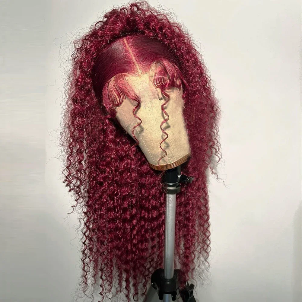 Synthetic Hair Curly Burgundy Red 26Inches Transparent Lace Front Wigs for Black Women Glueless  Cosplay Lolita Wigs