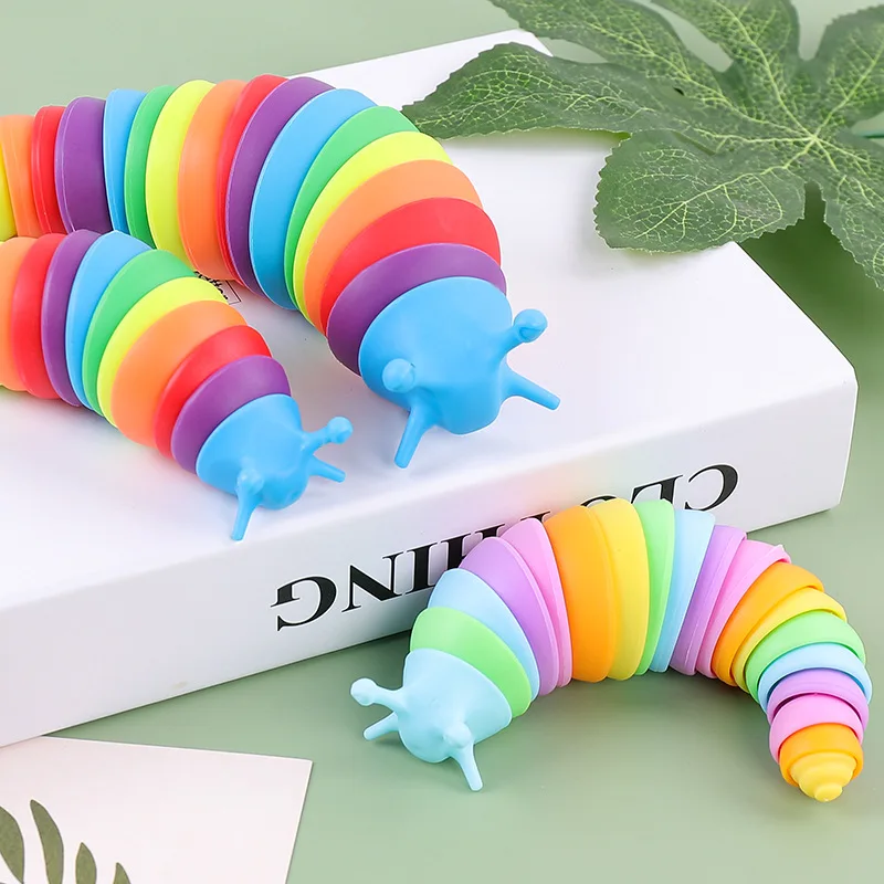 Flexible Fingertip Sensory Novelty emulation Worm Toy Children Antistress Squirming Slug Gift Decompression Cute Rainbow Slug