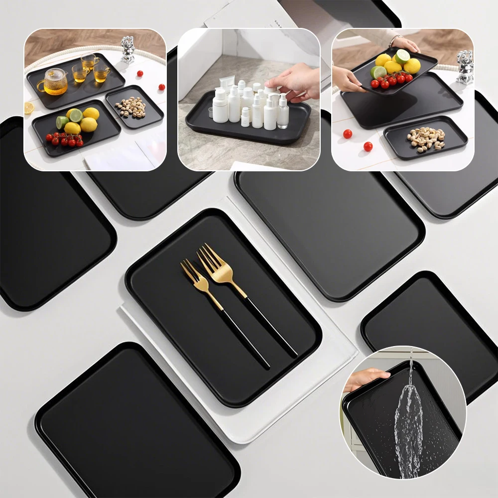 

S/M/L Size Nordic Style Storage Tray Black Rectangular Shallow Plate Creative Fruits Bread Barbecue Pastry Storage Home Supply