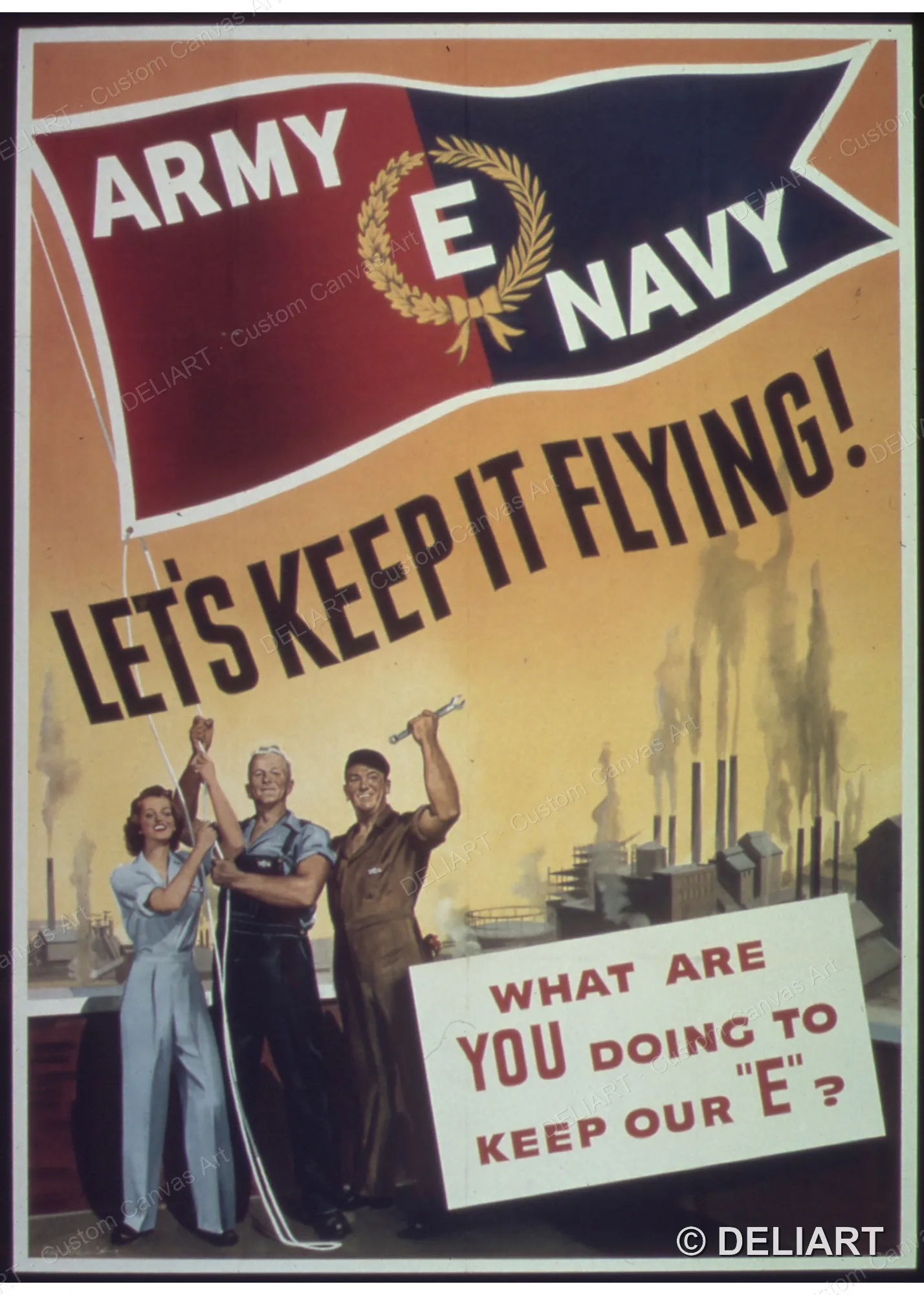 Army-Navy production award Vintage WWII Propaganda Canvas Wall Art Poster Print Retro Home Decor Unframed