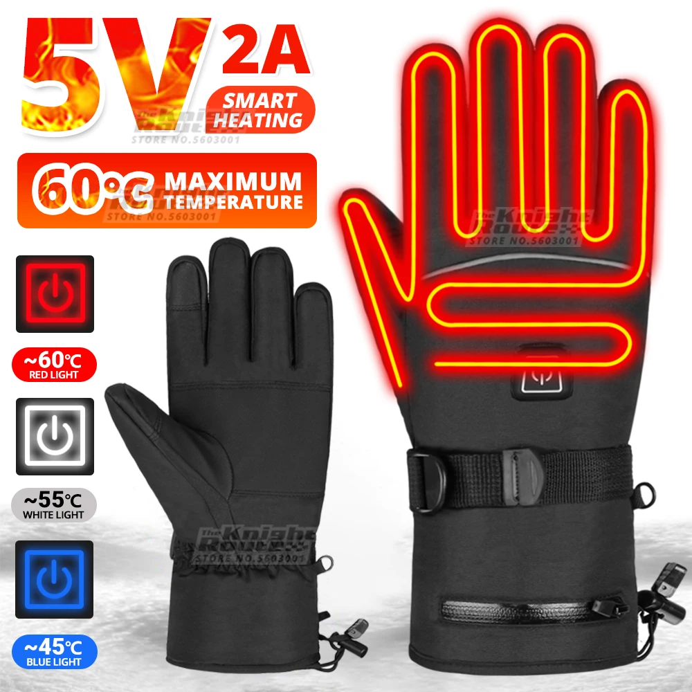 Men Heated Gloves USB Rechargeable,Winter Thermal Gloves With Heating ,Motorcycle Touchscreen Electric Heating Gloves,Ski Gloves