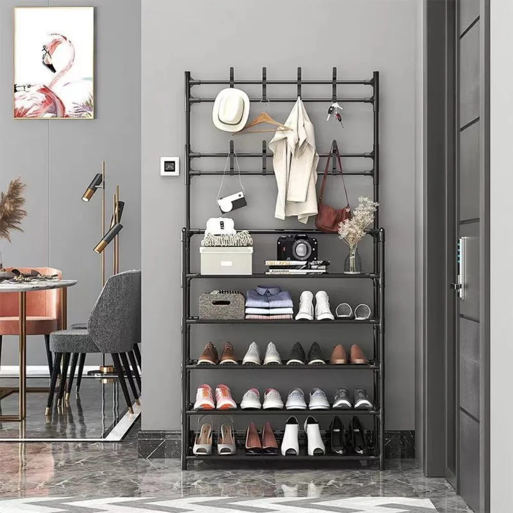 Multi-functional Shoes and Hats One-piece Floor Clothes Hanger Dust-proof Multi-layer Storage Coat Shoe Rack Home Dorm Furniture