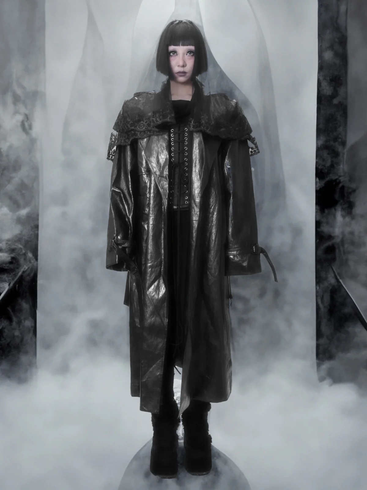 SDP27 대형 패딩 숄더 레트로 밝은 가죽 루즈 코트 자켓 스트리트 스타일 긴팔 겨울 아우터 여성 패션