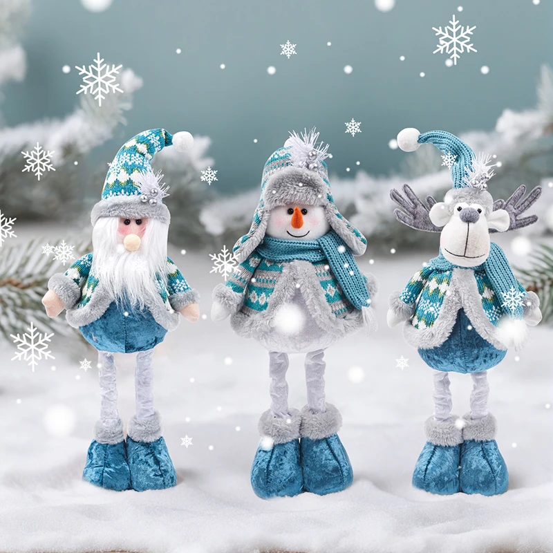 

Christmas Decorations Retractable Santa Claus Snowman Elk Blue Figurine Doll Decoration Ornaments Christmas Gifts