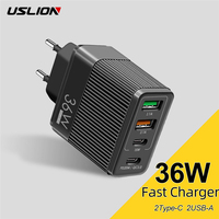 USLION 36W USB Charger 4 Ports PD Quick Charge 3.0 Fast Charging Wall Charger Adapter For Samsung Xiaomi POCO Phone Charger