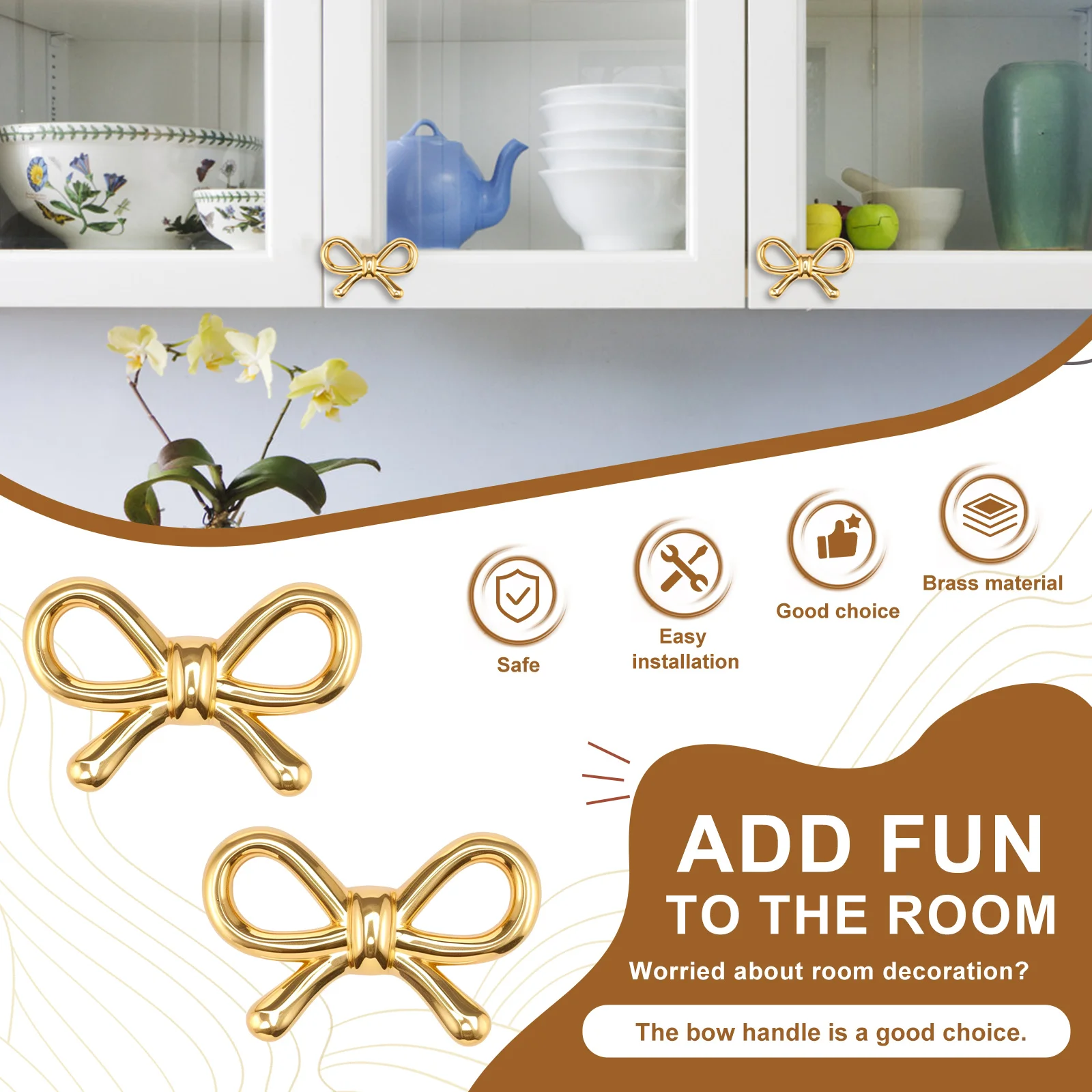 2/4/6 قطعة القوس شكل مقابض أدراج الذهب النحاس خزانة تسحب مع مسامير ديكور دولاب مقابض لخزانة الملابس درج خزانة