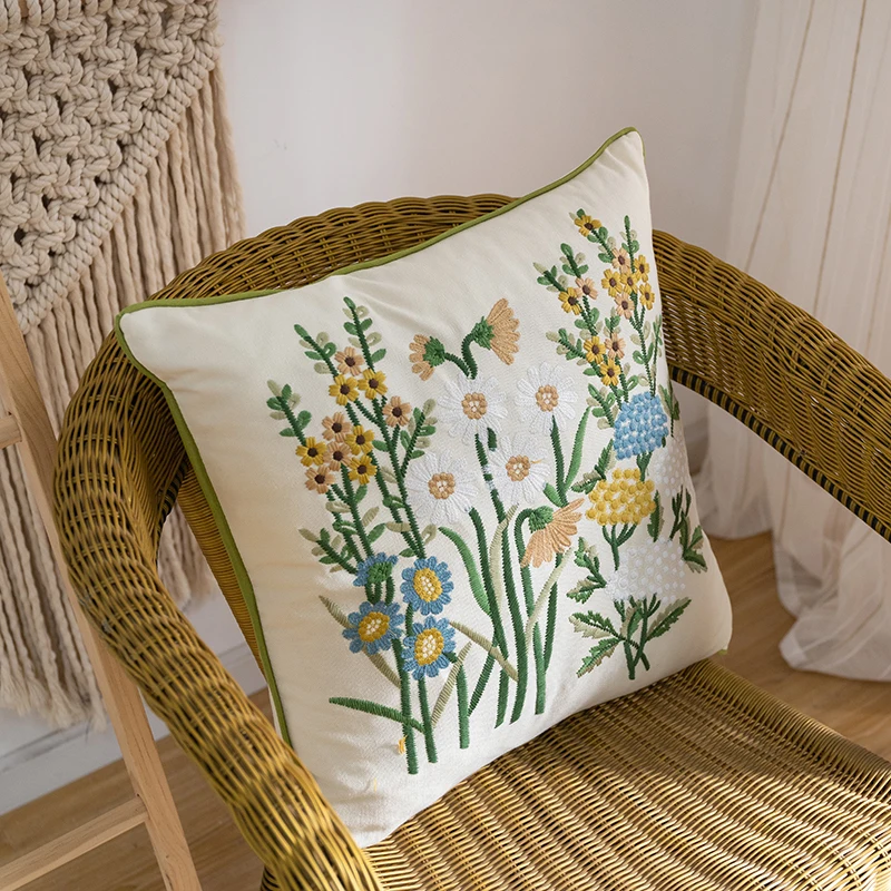 Flower Embroidered Farmhouse Decorative Throw Pillow Cover 18\