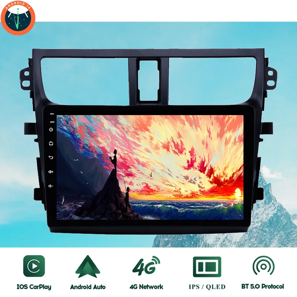 9'' QLED Android 14.0 8G+128G Car Radio Stereo Video Audio Multimedia Tape For Suzuki Celerio Alto 2015 - 2018 GPS Navi Monitor