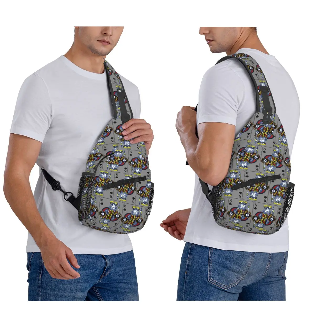 King Of Spades Poker Playing Card Chest Bag Men Sling Crossbody Backpack Chest Bag Travel Hiking Daypack Shoulder Bag