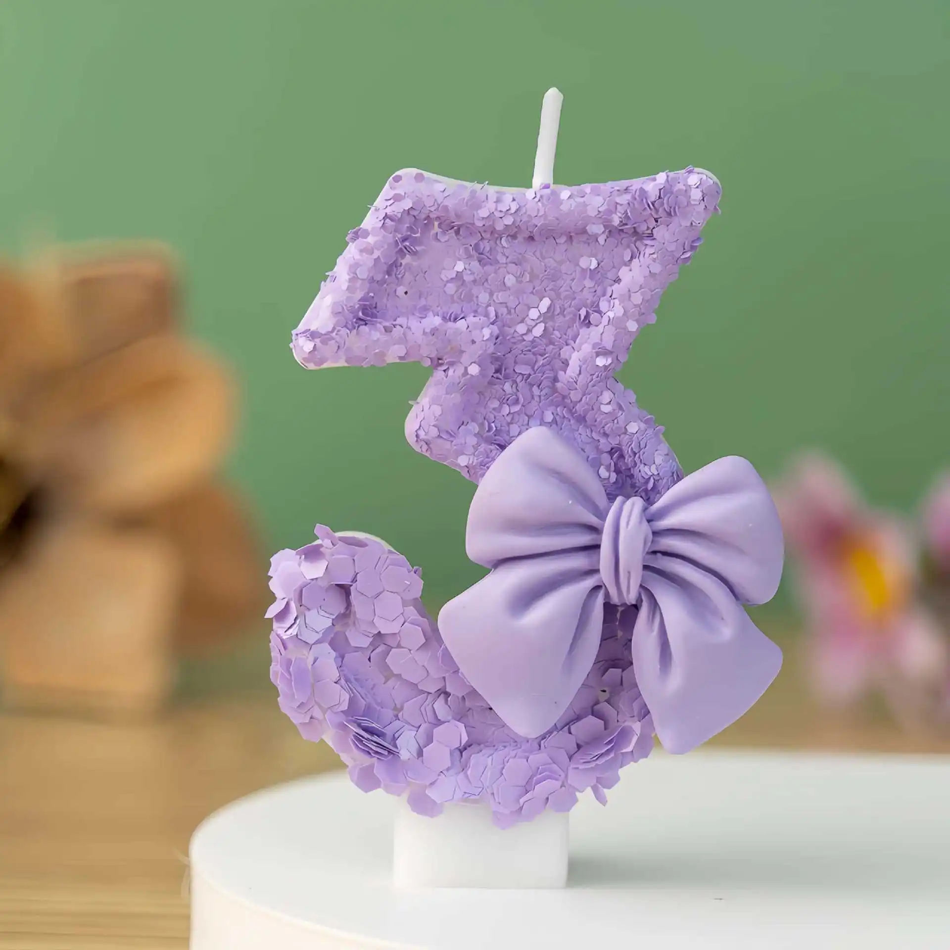 Lila süße Schleife digitale Kerze kreative Pailletten Jahrestag Geburtstag Kuchen Kerze Dekoration