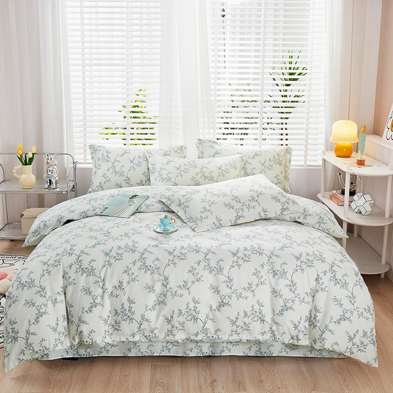 100% Cotton 3pc/Set Duvet Cover,No Filler,Floral Ins Style Skin-Friendly, Soft Comfortable Fabric,Single/Queen Size Bedding Set