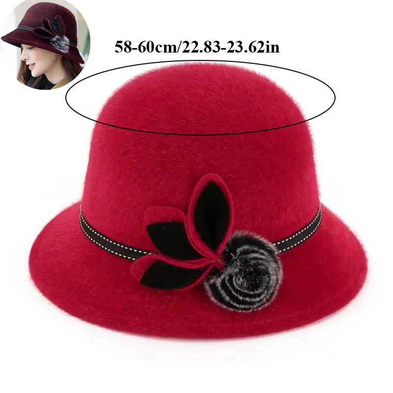 Winter Bow Fedora Hat Women Flap Brim Felt Hat Retro Wine Red Jazz Cap Ribbon Band Decorated Wool Wedding Church Bowler Dome Hat image 2