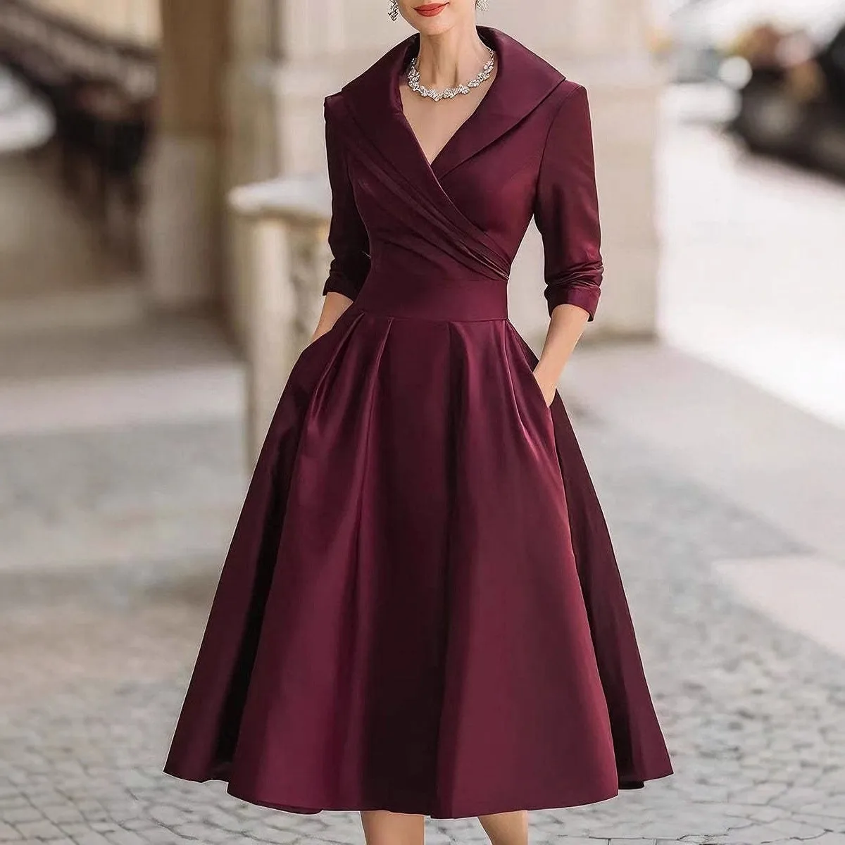 Long Sleeve Pullover Dress with Asymmetrical Skirt European and American Style Slim Fit High Waist Long Skirt Autumn for Women