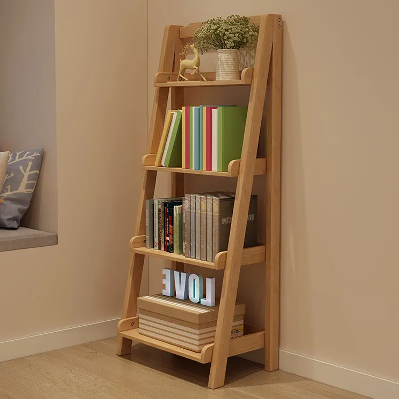 Nordic Solid Wood Trapezoidal Shelf Multi Layer Floor Storage Rack for Bedroom Living Room Books Storage