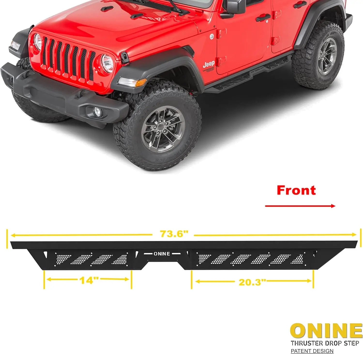 Running Boards for 2018-2025 Jeep Wrangler JL 4 Door, Textured Black Heavy Duty Steel, Thruster Drop Design