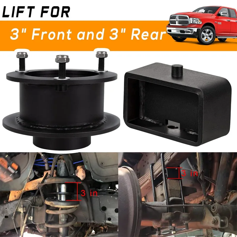 Full Kit Suspension Lift Kit Fit for Dodge Ram 1500 4X4 4WD 1994-2001 / 3” Front+3” Rear Lift Kit Good Quality and Performance