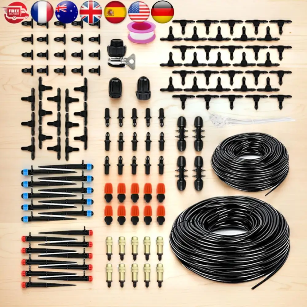 

Автоматическая система полива садовых растений 200 футов с шлангом 1/2 дюйма и распределительной трубкой 1/4 дюйма, система туманообразования для полива растений на террасе