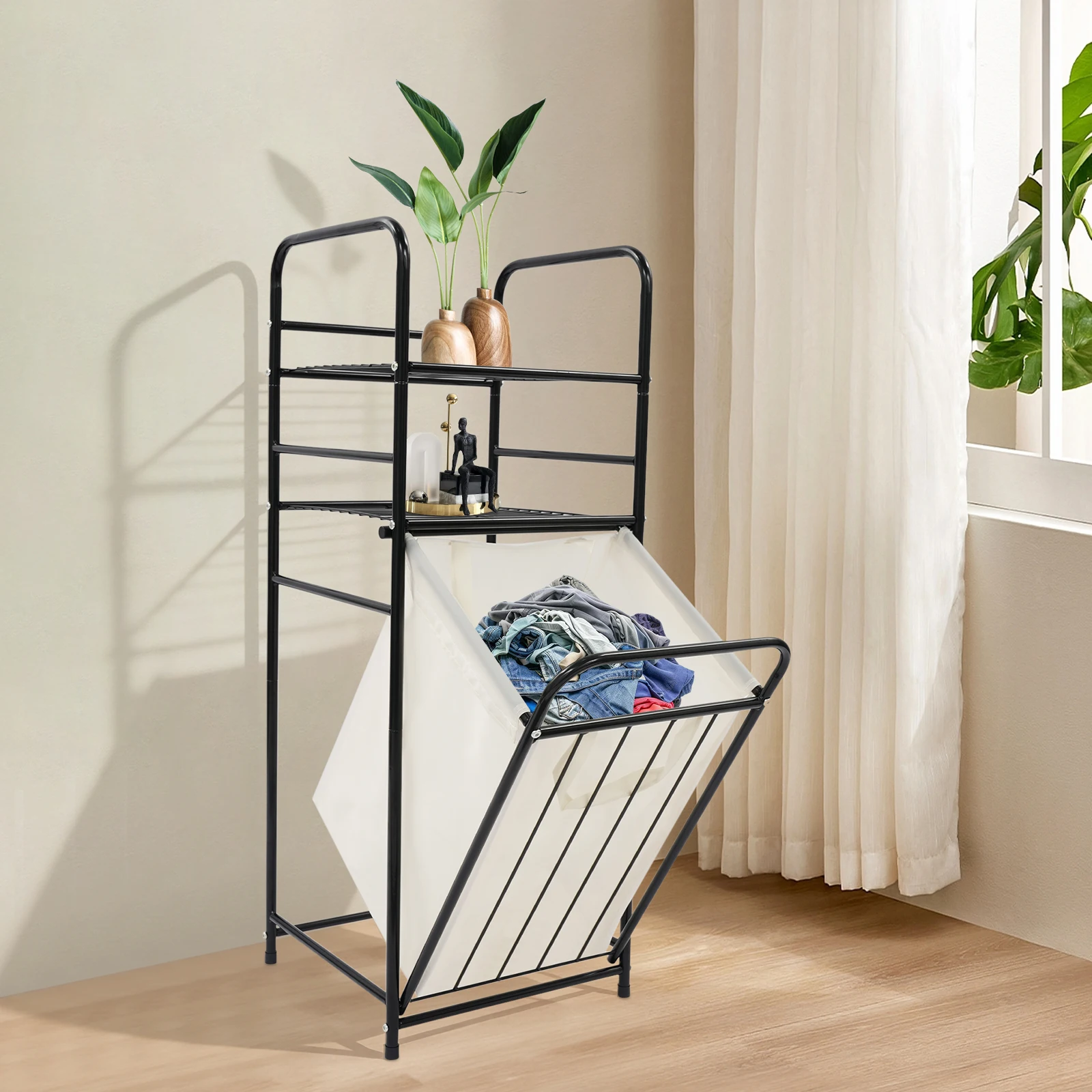 

Прямоугольная черная корзина для белья 37*35*100 см с откидной крышкой и съемным мешком-вкладышем