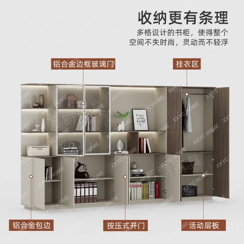 Bookcase Office Wooden Storage File Cabinet Glass Door Floor-to-Floor Display Cabinet Premium Background Cabinet