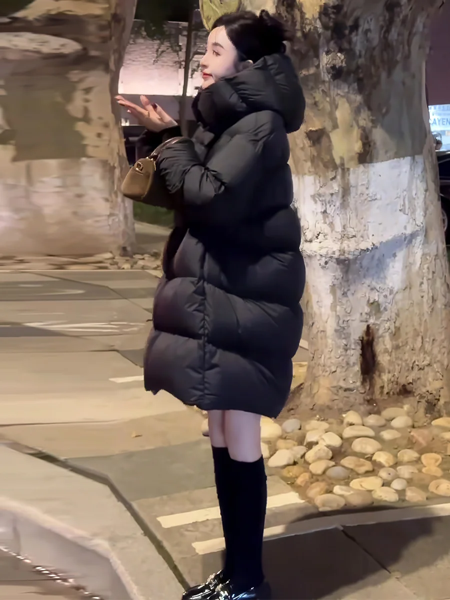 Bla con cappuccio di media lunghezza con piumino Jaet da donna 2025 invernale di piccole dimensioni di fascia alta soffice cappotto di pane tubo dritto