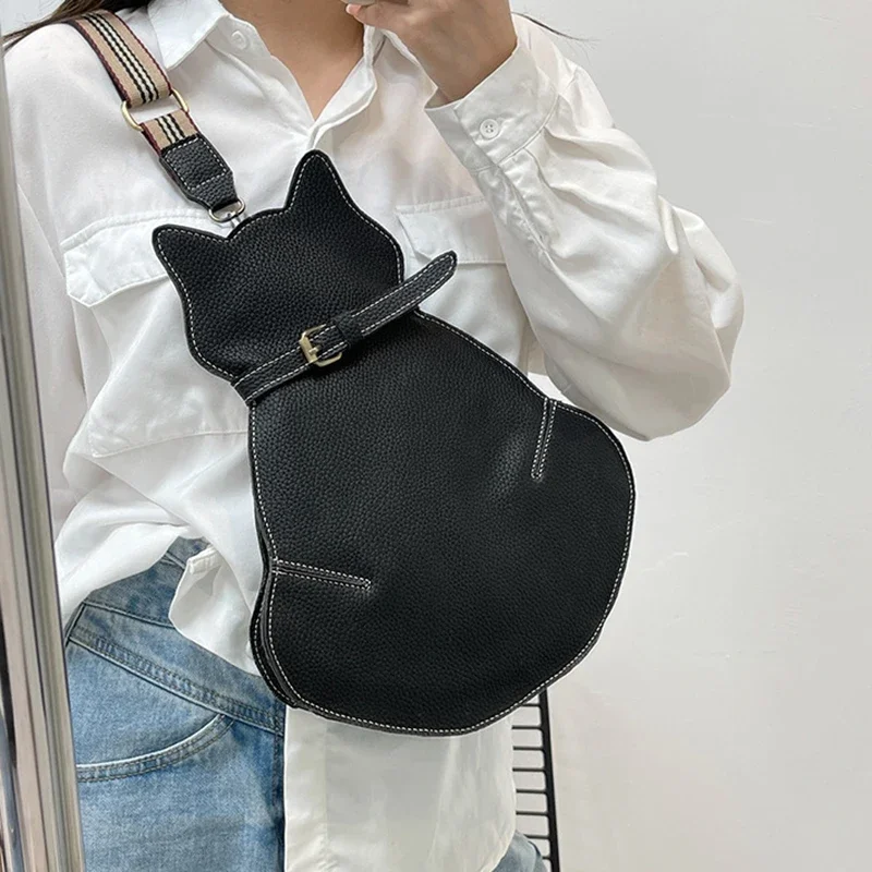 2024 Vintage Women Chest Waist Bag Cat Shape Shoulder Casual Crossbody Bags Quality Leather Handag Purse Ladies  Brand Designer