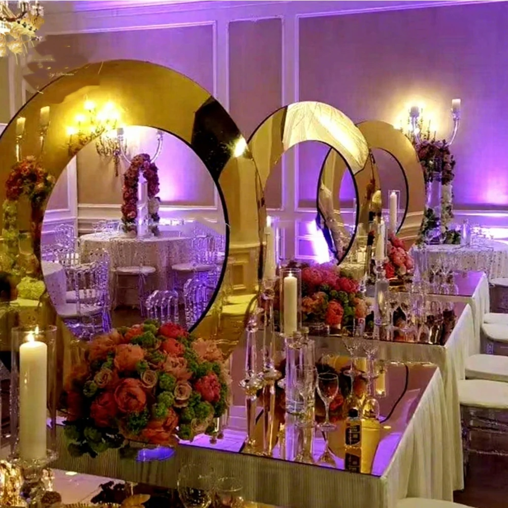 3-10psc 60-114cm New Design Popular Round cirle round Ring Gold Stainless Steel Stand for Wedding Table Centerpiece Decoration